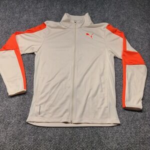 Puma Train DryCell Track Jacket Mens Small White Orange Full Zip Logo Training